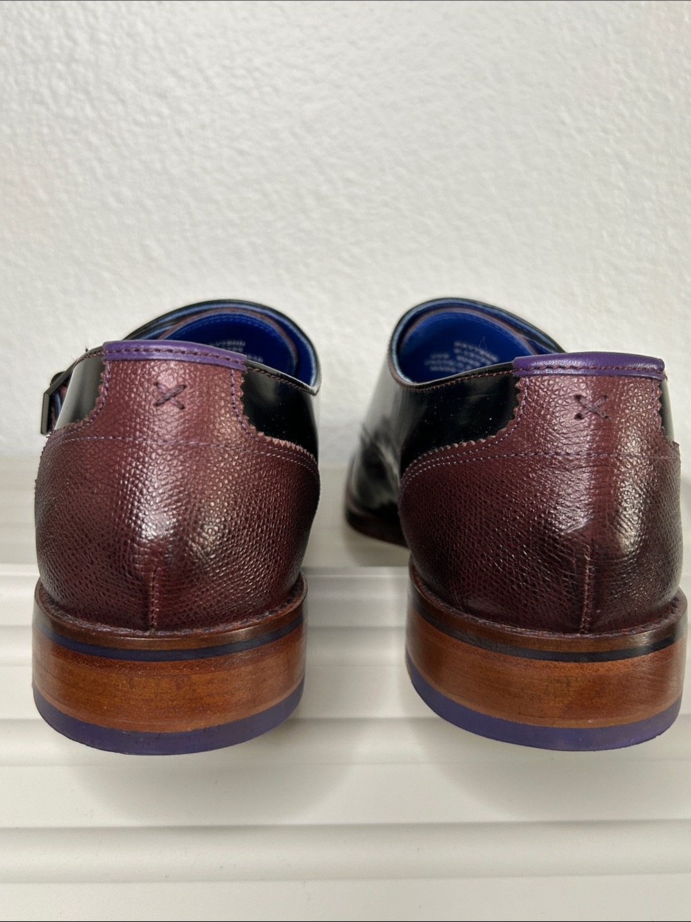 Ted Baker Men's Black and Burgundy Leather Monk Strap Shoes - Picture 5 of 15